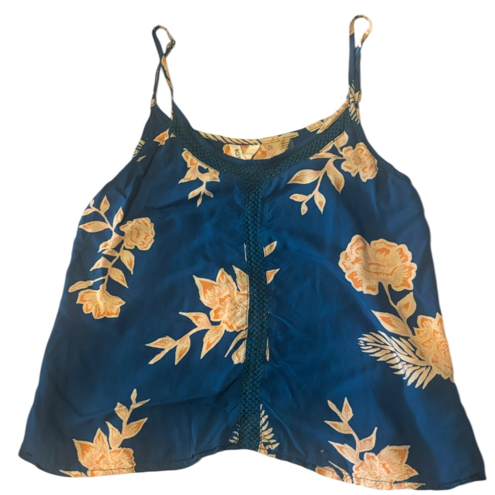 Roxy size S blue flowy floral tank top summer beachwear